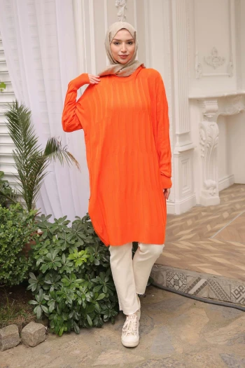 Orange Bisiklet Yaka Merserize Salaş Triko Tunik