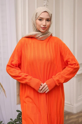 Orange Bisiklet Yaka Merserize Salaş Triko Tunik