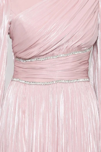 Pudra Bel Büzgülü Taşlı Abiye