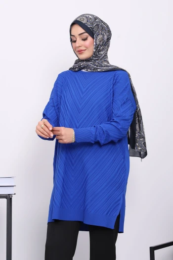 Saks Mavi Soğuk İplik Merserize Triko Tunik