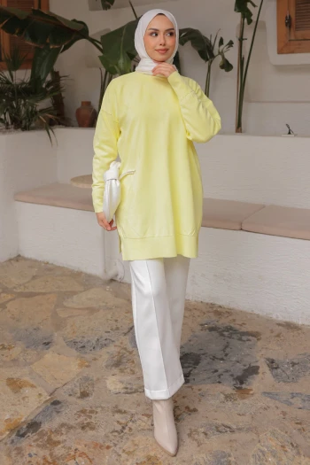 Sarı Bisiklet Yaka Soğuk İplik Triko Tunik