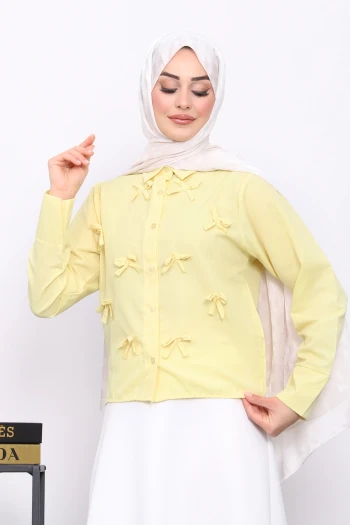 Sarı Fiyonklu Ön Düğmeli Gömlek
