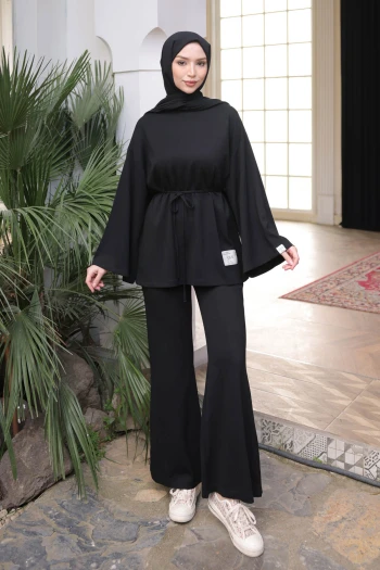 Siyah Armalı Tunik Pantolonlu Modal Takım