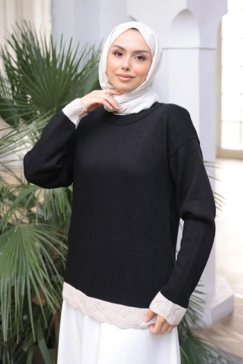 Siyah Bisiklet Yaka Triko Kazak