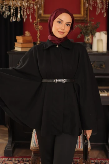 Siyah Kemerli Kaşe Panço