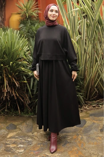 Siyah Oversize Sweat Etekli Modal Takım