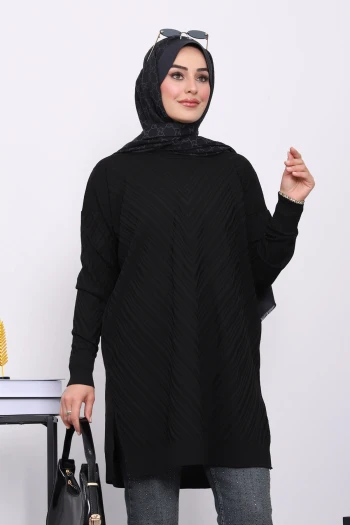 Siyah Soğuk İplik Merserize Triko Tunik