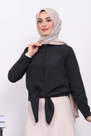 Siyah Tek Cepli Ön Bağlamalı Gömlek