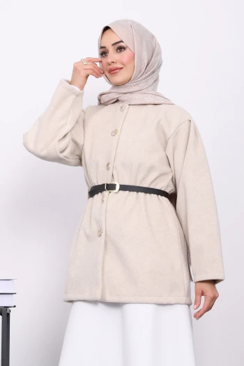 Taş Bel Lastikli Kemerli Kaşe Çeket