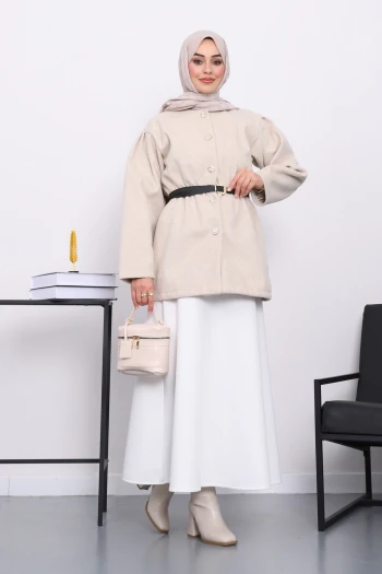 Taş Bel Lastikli Kemerli Kaşe Çeket