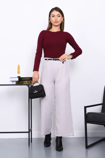 Taş Kemerli Yan Fermuarlı Pantolon