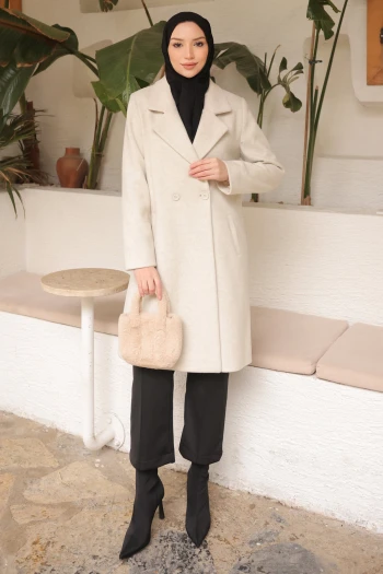 Taş Kruvaze Yaka Astarlı  Kaşe Kaban