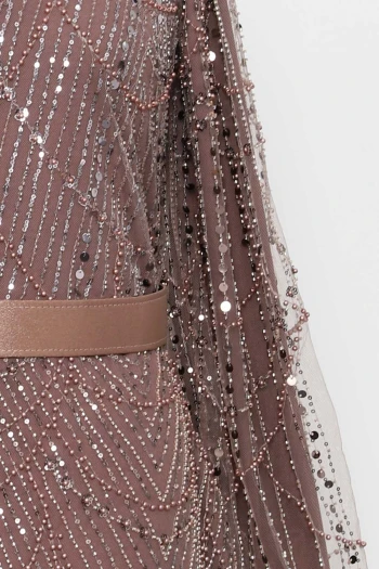 Vizon Boncuklu Payetli Kemerli Abiye