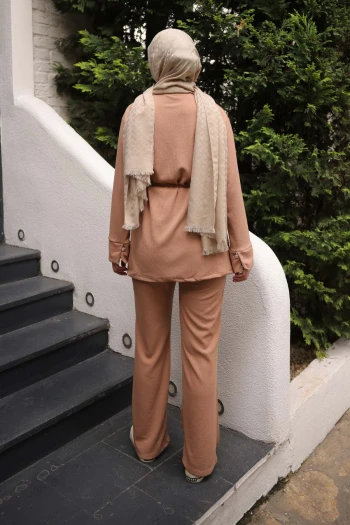 Vizon Fitilli Bel Bağlamalıı Tunik Pantolonlu Takım