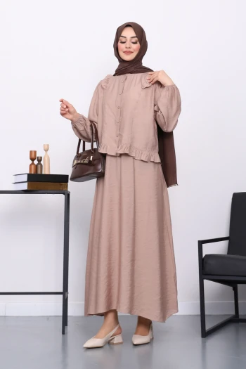 Vizon Fırfırlı Gömlek Etekli Takım