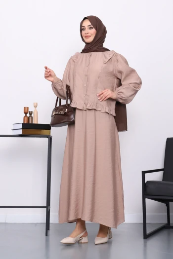 Vizon Fırfırlı Gömlek Etekli Takım