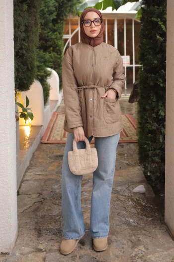 Vizon Kapitone Desenli Astarlı  Çıtçıtlı Ceket