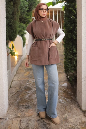 Vizon Kemerli Astarlı Kaşe Yelek