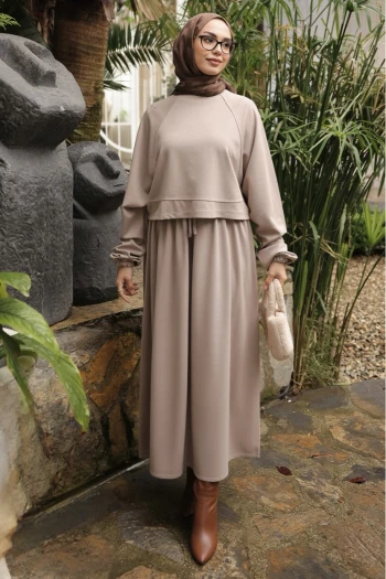 Vizon Oversize Sweat Etekli Modal Takım