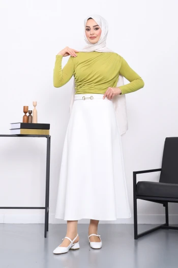 Yağ Yeşili Önü Drapeli Sandy Bluz