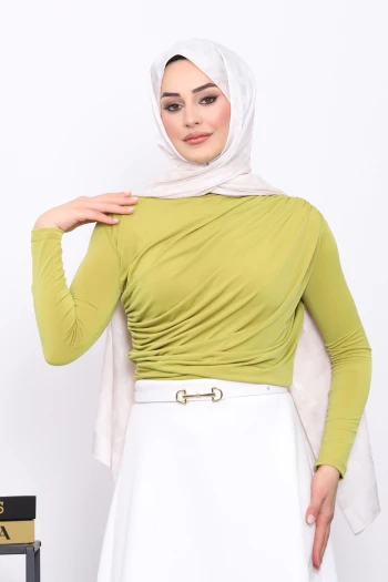 Yağ Yeşili Önü Drapeli Sandy Bluz