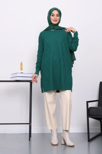 Zümrüt Yeşili Soğuk İplik Merserize Triko Tunik