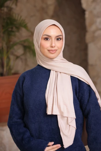 Açık Vizon Helen Önü Süngerli Pratik Penye Şal
