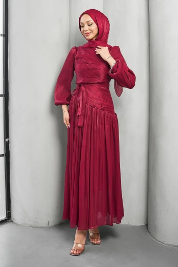 Bordo Drapeli Piliseli Abiye