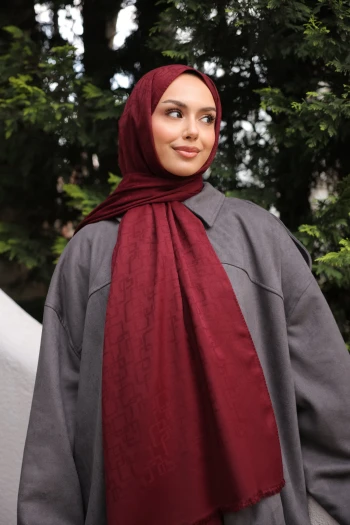 Bordo İpekhan Pamuk Jakarlı Şal
