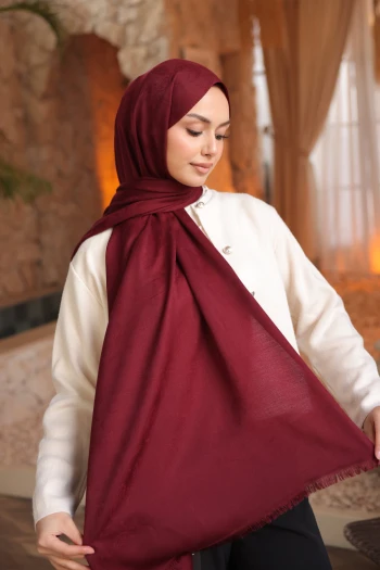 Bordo İpekhan Pamuk Jakarlı Şal