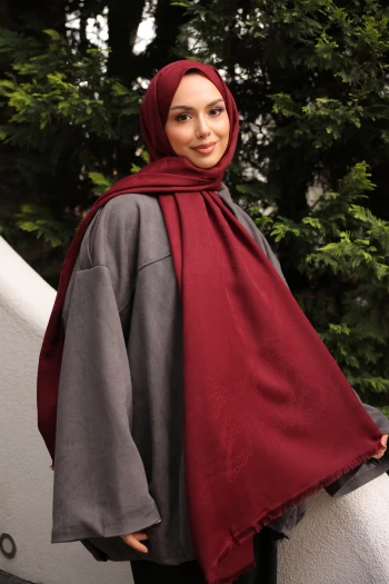 Bordo İpekhan Pamuk Jakarlı Şal