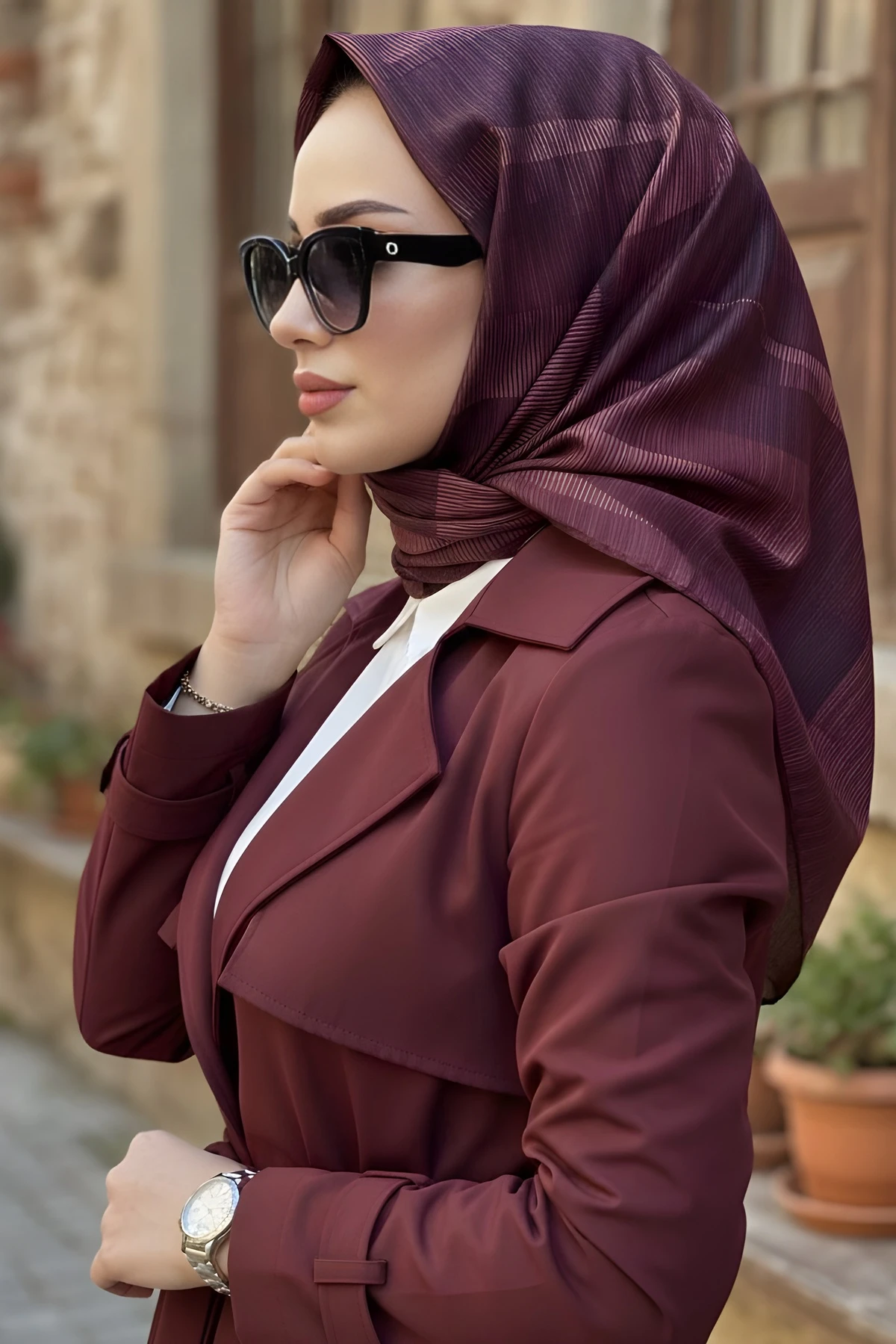 Bordo İpekhan Soft Dijital Pamuklu Eşarp