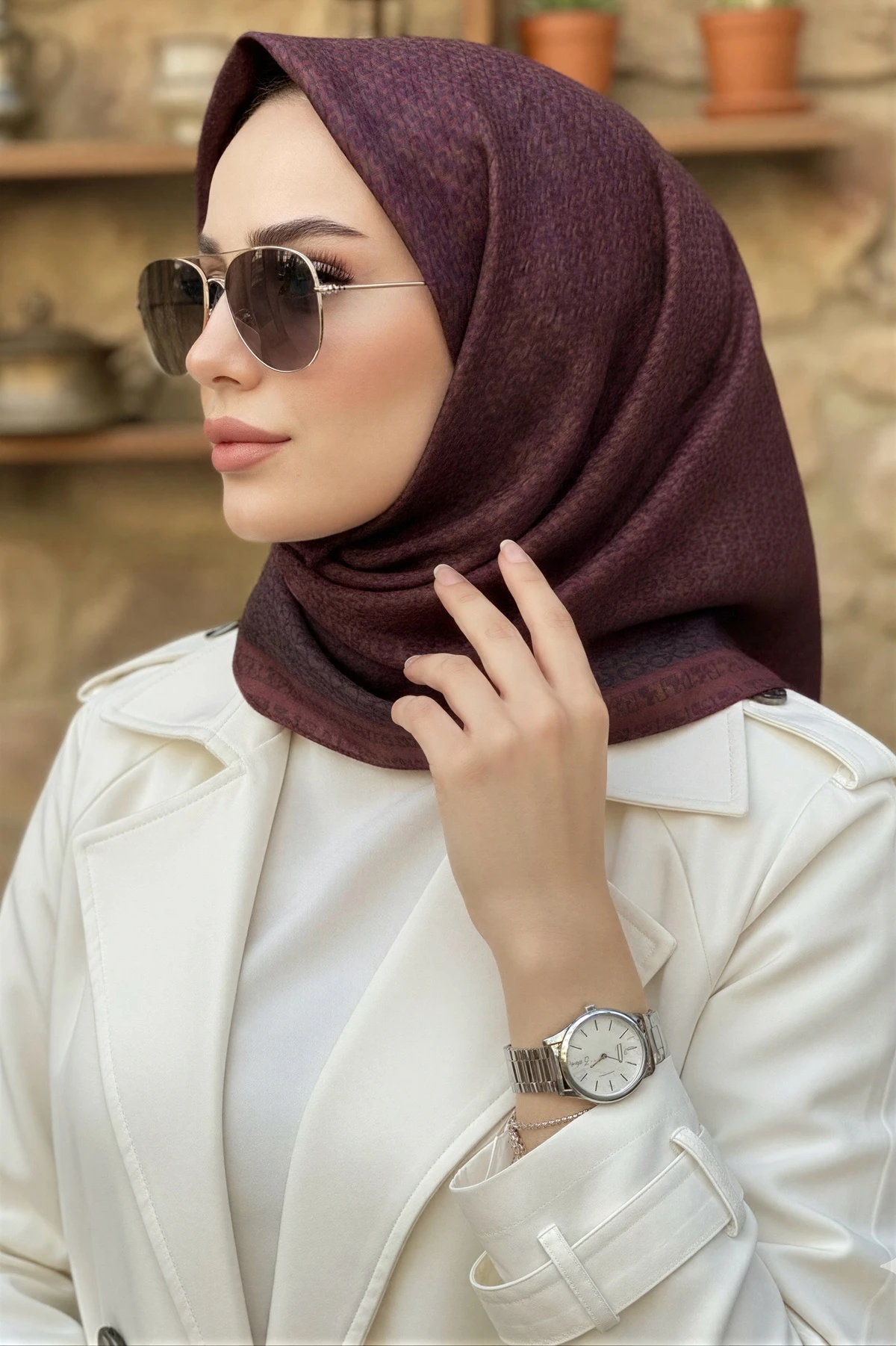 Bordo İpekhan Soft Dijital Pamuklu Eşarp