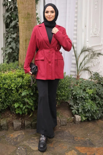 Bordo Taş Baskılı Astarlı Ceket