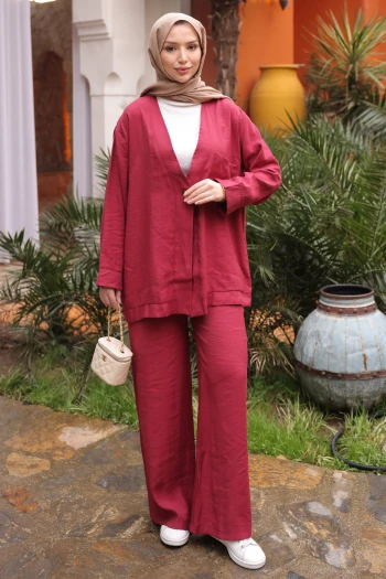 Bordo Tek Düğmeli Ceket Pantolonlu Takım