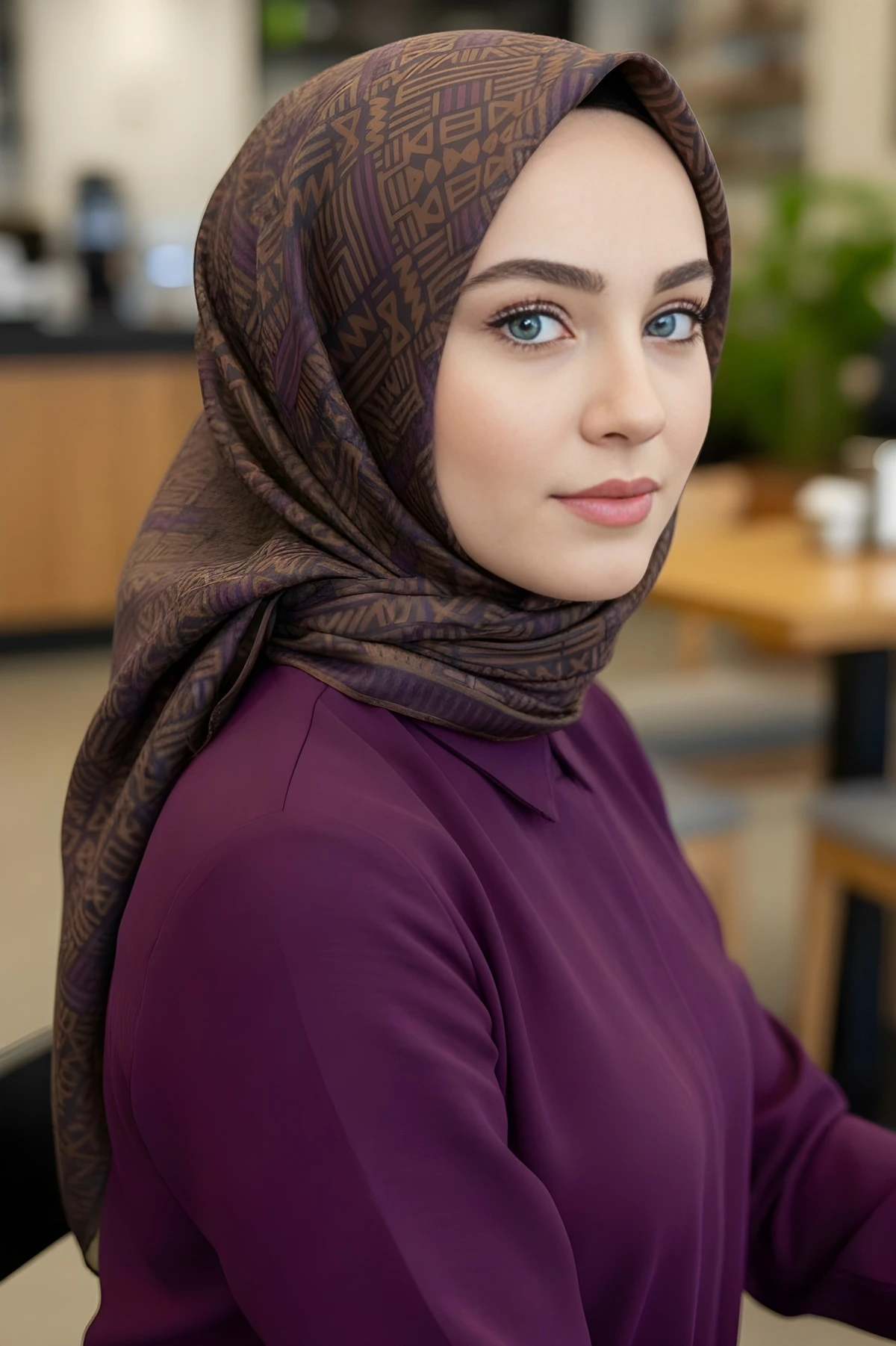 Camel Mor Silk Home Soft Dijital Pamuklu Eşarp