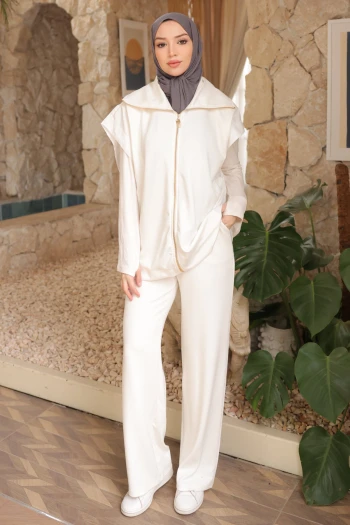 Ekru Yelek Pantolonlu Takım