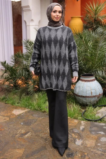 Füme Bisiklet Yaka Simli Triko Kazak