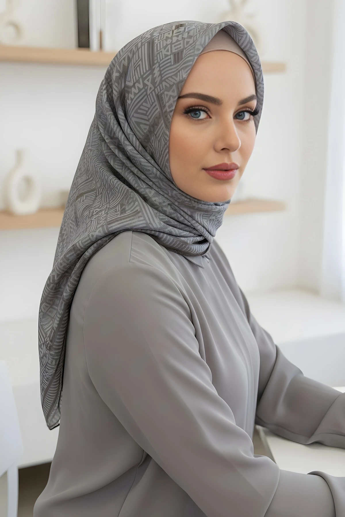 Füme Silk Home Soft Dijital Pamuklu Eşarp