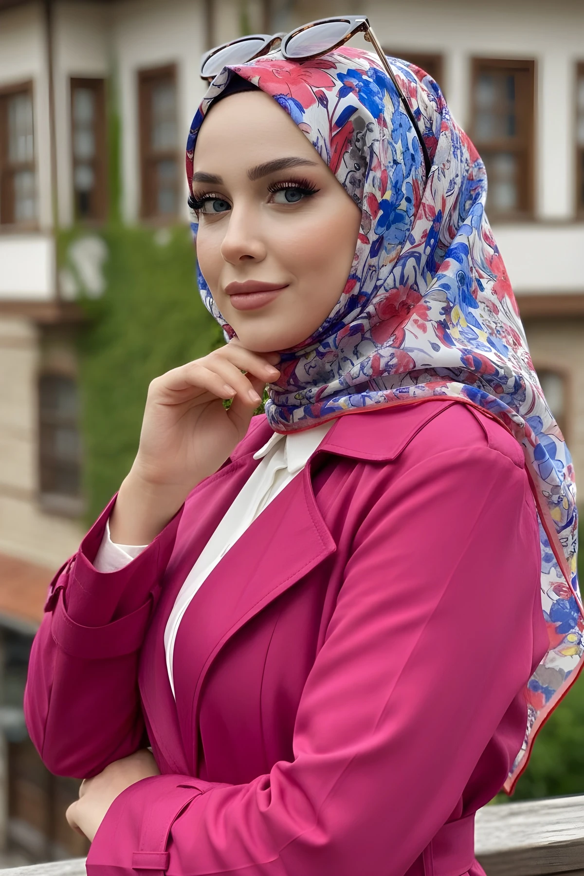 Fuşya Silk Home Soft Dijital Pamuklu Eşarp