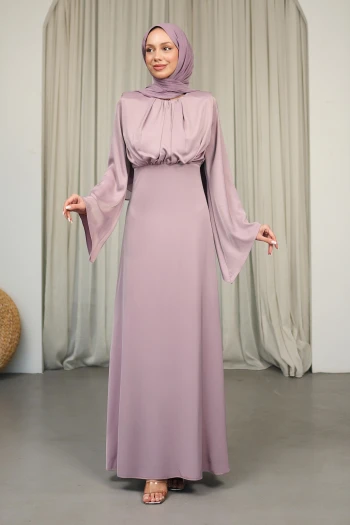 Gül Kurusu Omuzları Vatkatlı Saten Abiye