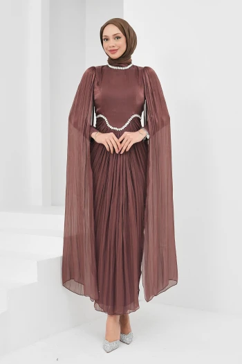 Gül Kurusu Önü Drapeli Taşlı Abiye