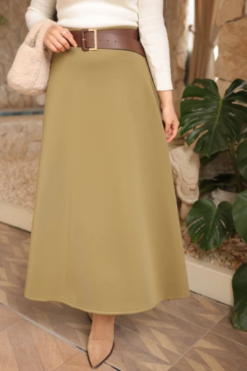 Haki Bel Lastikli Scuba Puf Etek