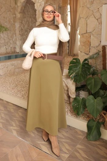 Haki Bel Lastikli Scuba Puf Etek