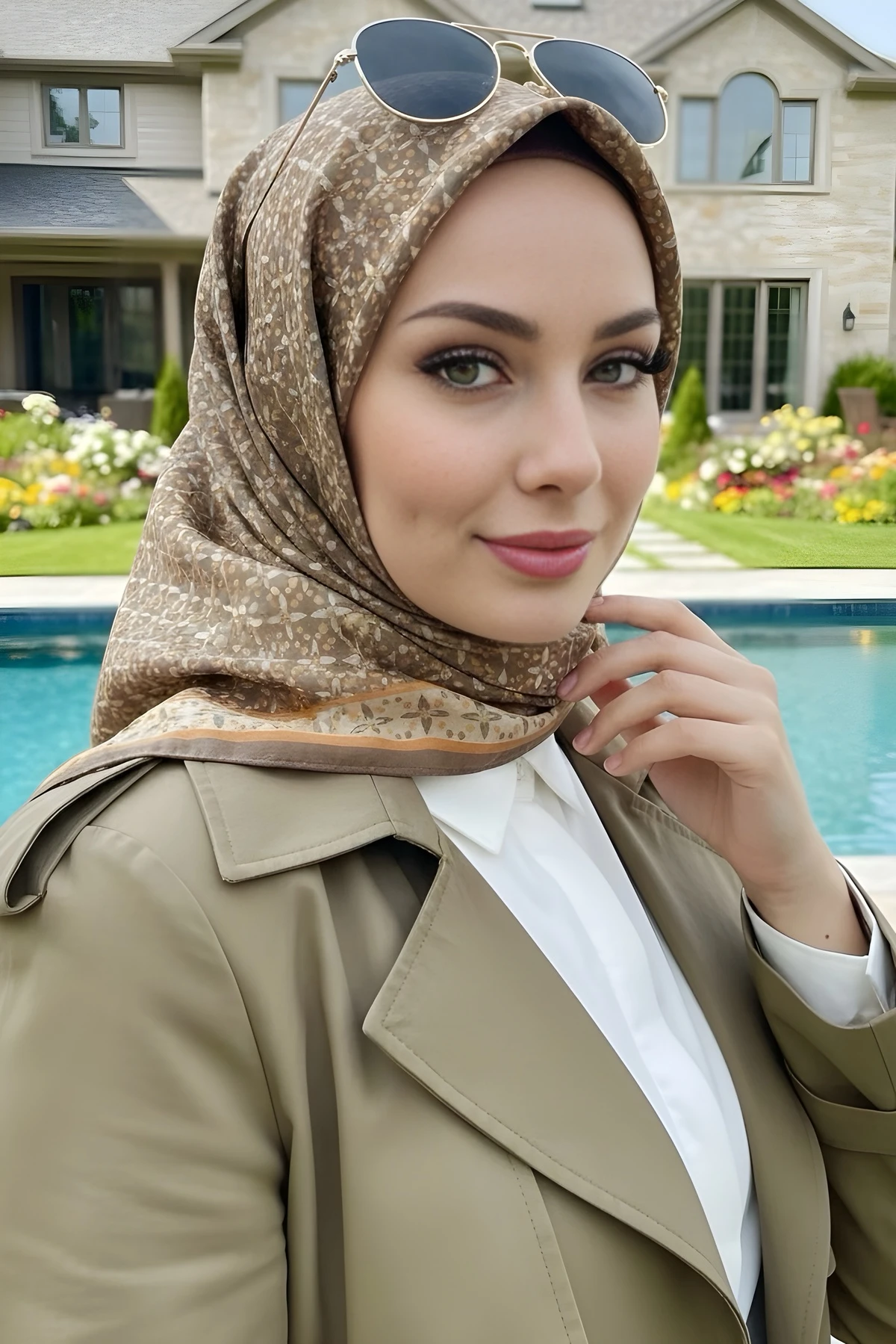 Haki/Vizon Soft Dijital Pamuklu Eşarp