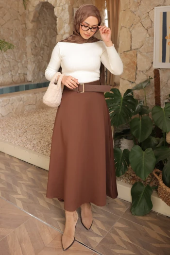Kahverengi Bel Lastikli Scuba Puf Etek