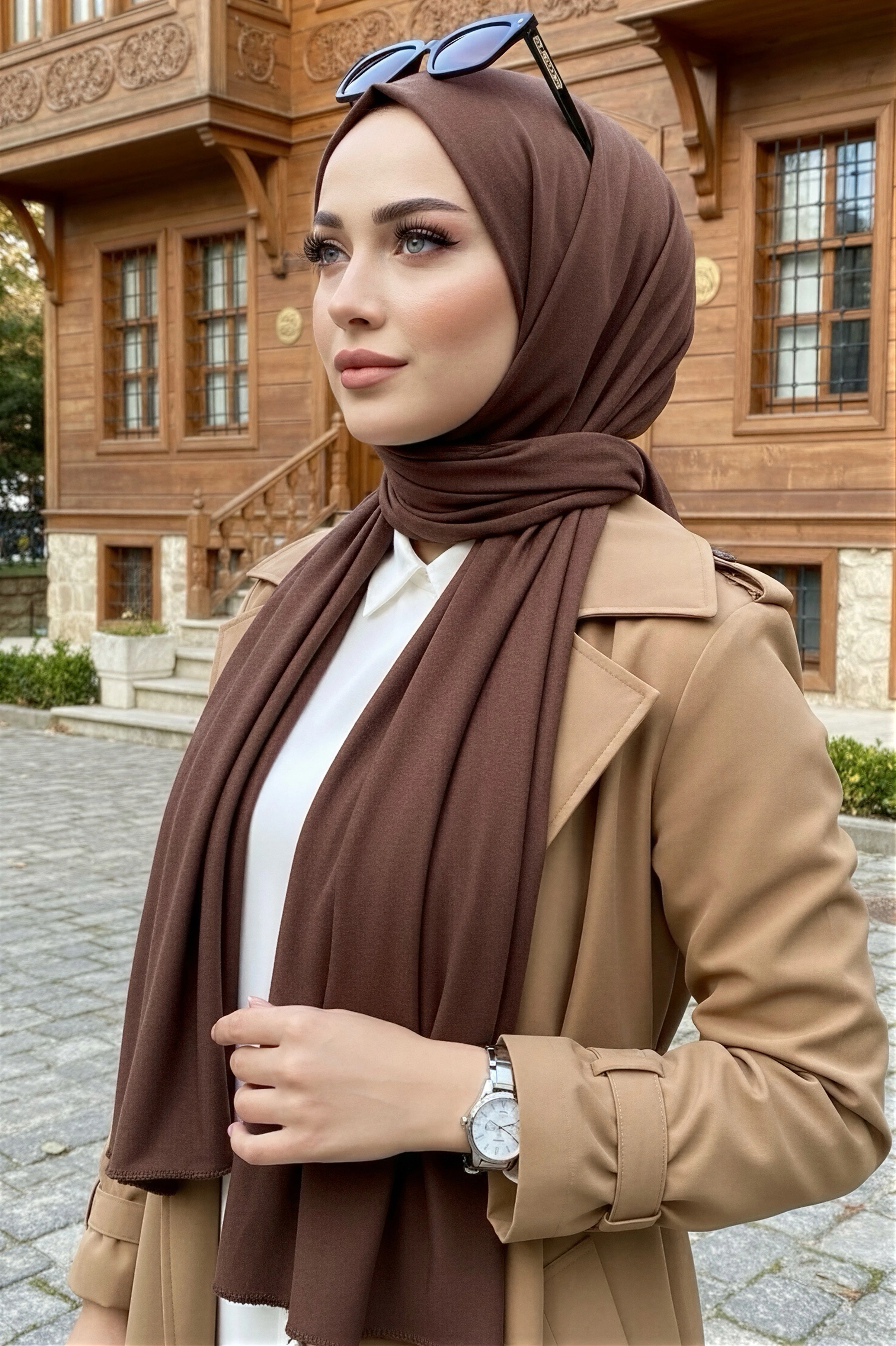 Kahverengi Cazz Scarf Penye Şal