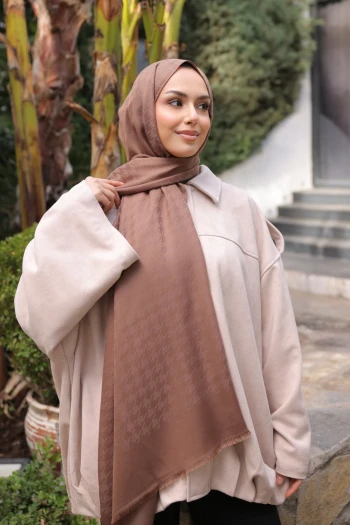 Kahverengi İpekhan Pamuk Jakarlı Şal