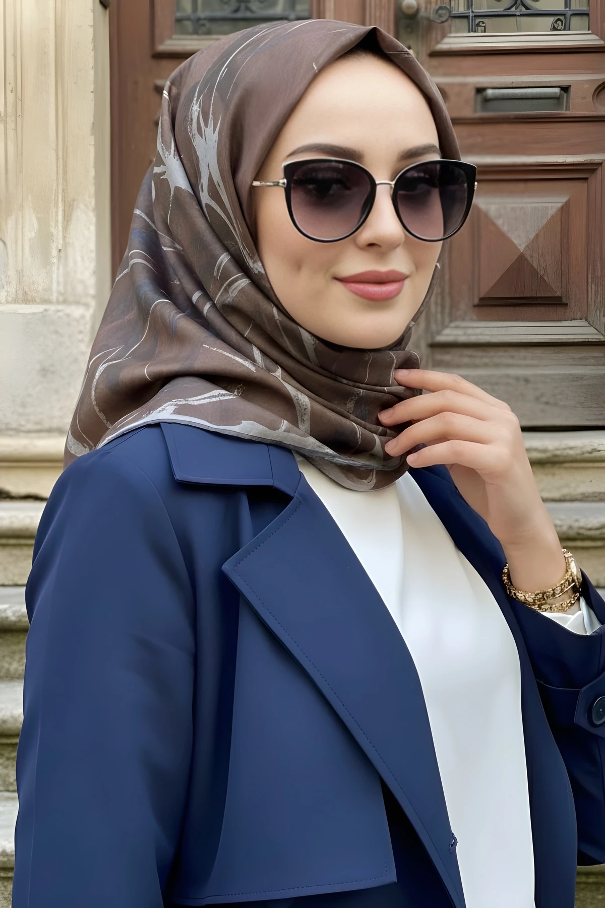 Kahverengi Soft Dijital Pamuklu Eşarp