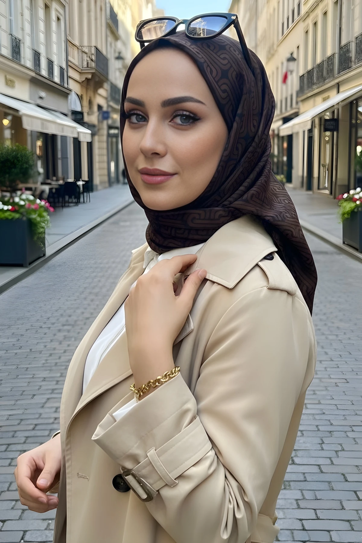 Kahverengi Soft Dijital Pamuklu Eşarp